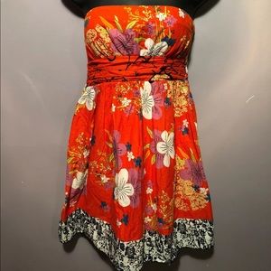 Twenty One Medium Dress Orange Floral Strapless